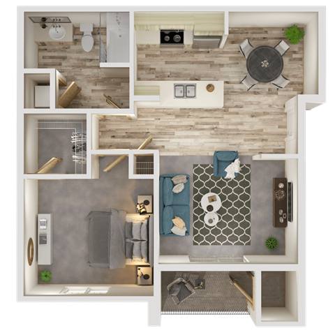 Floor plan for 1 bed, 1 bath, 780 sqft
